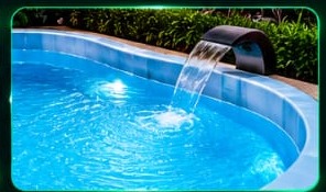 Imagem conceitual realista de detalhe de piscina iluminada; não representa obra executada pela TS Piscinas